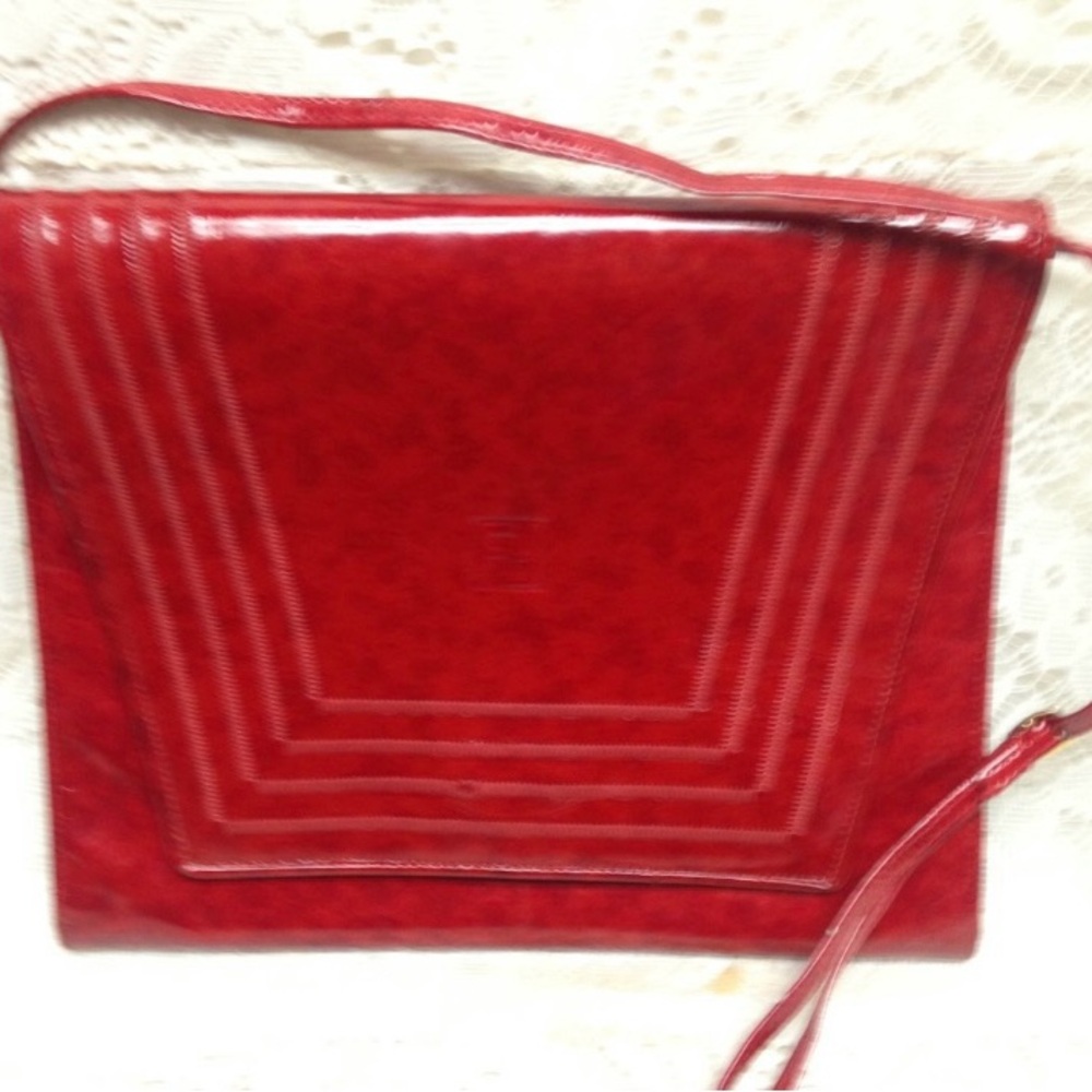 Authentic Fendi Red Patent Leather Clutch-crossbody 10in x 8in x 3in